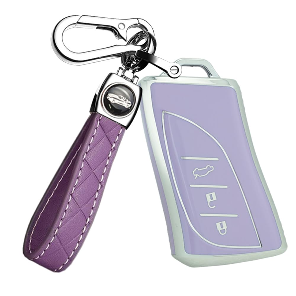 ontto 3 button TPU Car key fob cover Fit for Lexus NX IS RX ES GX LX LS UX GS 200 260 300 350 NX200 NX300 RX350 ES300 key bag keyring Key case Shell Key Holder keychain Accessories protection Purple A