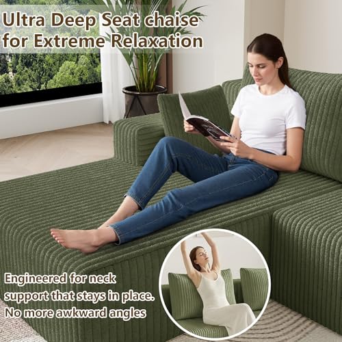 Image of 107 inch Modular Sectional Sleeper Sofa, Boneless Cloud Couch for Living Room, U Shaped 3 Seat Sofa with Deep Seat, Free Combination, Couch in a Box, No Assembly Required (Green)