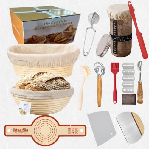 21 PCS Bread Making Accessories 9Inch Round And 10Inch Oval Bread Proofing Basket Sourdough Starter Kit sourdough Basket Dough Whisk Dough Scraper Oil Brush