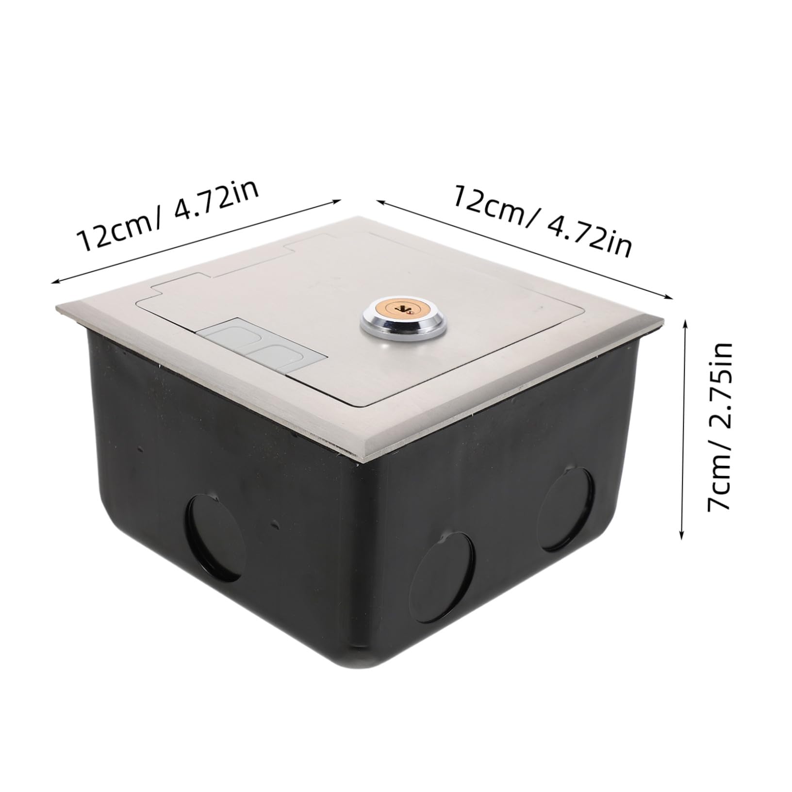 Scatola Stagna per Prese in Acciaio Inox da Pavimento | Design Ultrapiatto a Incasso, Coperchio con Serratura e Uscita Cavo Rimovibile, Finitura Argento