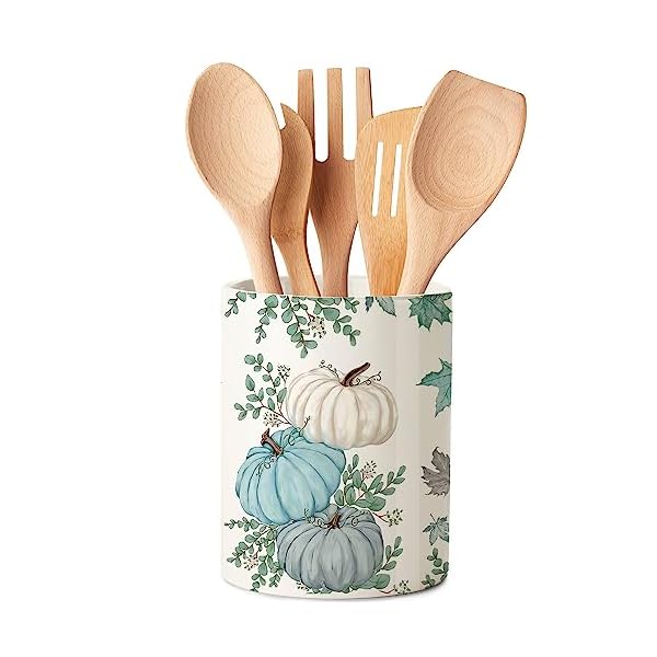 Fall Utensil Holder Ceramic, Blue Utensil Holder for Kitchen Counter Countertop, Cooking Utensil Crock with Non-slip Mat, Pumpkins Farmhouse Kitchen Decor, Countertop Spatula Utensil Storage Organizer Fall Utensil Holder Ceramic, Blue Utensil Holder for Kitchen Counter Countertop, Cooking Utensil Crock with Non-slip Mat, Pumpkins Farmhouse Kitchen Decor, Countertop Spatula Utensil Storage Organizer