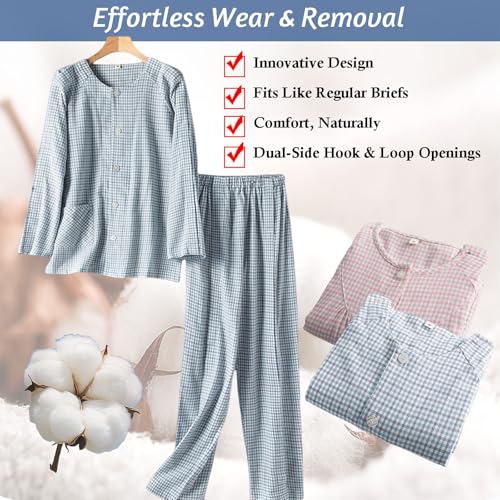 Tear Away Hospital Gown - Snap Closure Post Surgery Pajama Set for Bedridden Patients, Men & Women (Long Sleeve)3