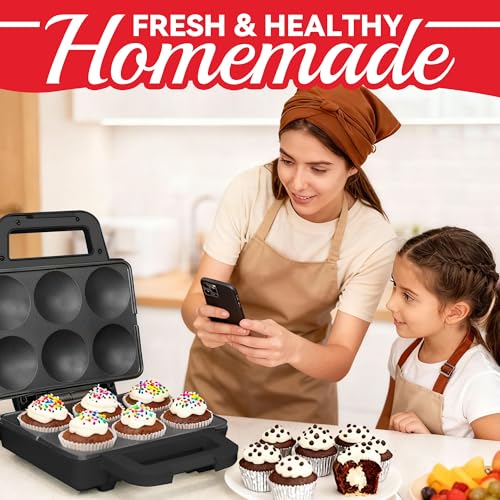 image for SugarWhisk 6-Count Cupcake Maker Machine, Bakes 6 X 2.5 Inch Cupcakes,