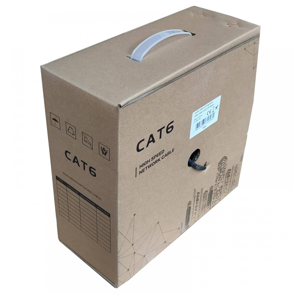 JUSTOP Bobina di cavo Ethernet CAT6 AWG23 UTP, cavo CCA, per interni ed esterni, 100 m, cavo di rete nero da 100 m