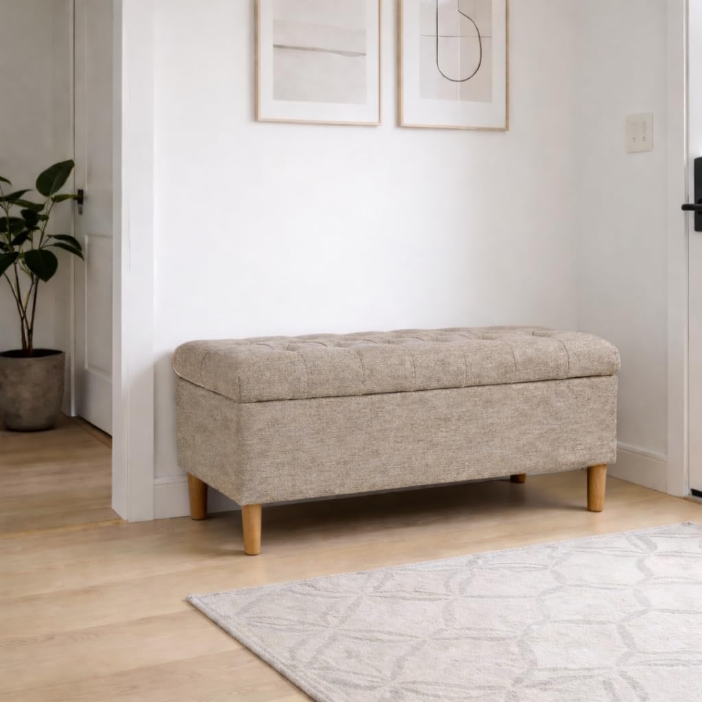 Homepop Home Decor | Tufted Ainsley Button Storage Ottoman Bench with Hinged Lid | Ottoman Bench with Storage for Living Room & Bedroom,Midtone Gray