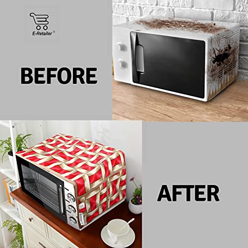 Image of Polyester 3-Layered Microwave Oven Top Cover With 4 Utility Pockets Suitable for Upto 30 Liter (Color- Red, Size-36x14 Inches)