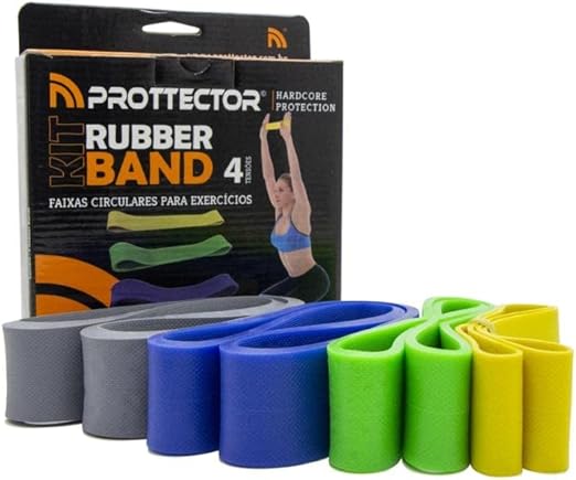 Kit Mini Elásticos Fitness com 4 tensões, Multicor, Prottector