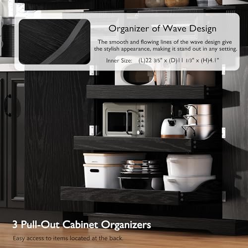 Image of Ball & Cast 71″Tall Farmhouse Kitchen Pantry Cabinet with 3 Pull Out Shelves & 2 Large Drawers,Versatile Pantry Storage Cabinet w / 6 Door Shelf & Adjustable Shelves for Kitchen,Dining Room,Black
