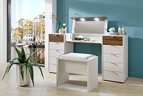 Preisvergleich Produktbild lifestyle4living Schminktisch, Kosmetiktisch, Schminkplatz, Schminkschrank, Schminkkommode, Frisiertisch, Frisierkommode, Nocce, Champagner, weiß, Nussbaum