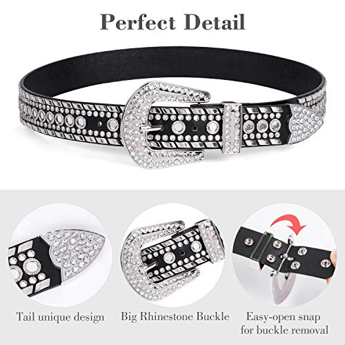 SUOSDEY Rhinestone Belt for Men Women Western Cowboy Cowgirl Bling Studded Leather Belt for Jeans Pants3