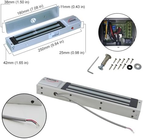 Dimensions of the Visionis 600lb electromagnetic lock and armature plate.