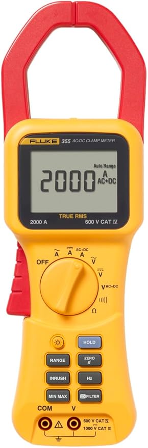 Fluke 355 True RMS Clamp-Meter, 2,000A AC/DC, Conductors to 58mm, Voltage, Frequency, and Resistance Measurement