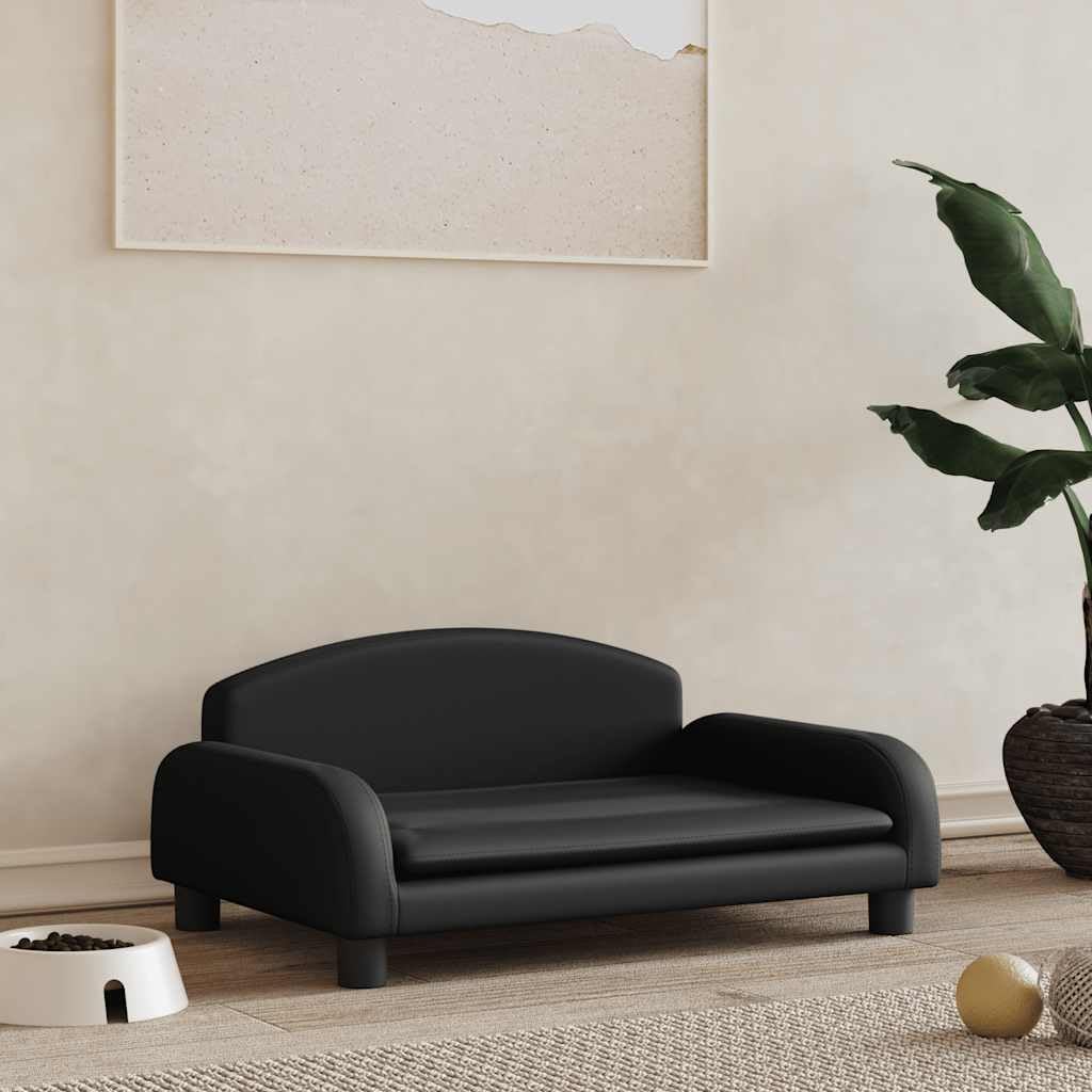 Hundebett aus schwarzem Kunstleder, 70 x 45 x 30 cm, bequemes Sofa mit Rahmen aus massivem Kiefernholz und dickem Schaumstoff, wasserdichte Beschichtung, leicht zu reinigen