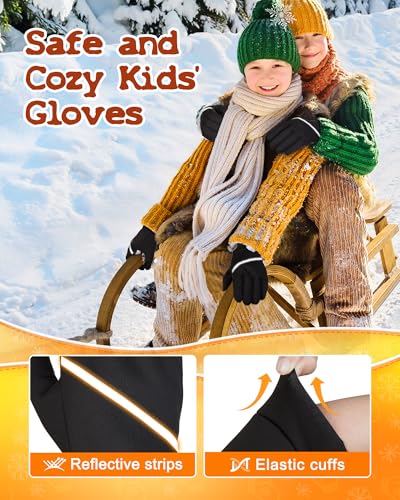 Image of OOPOR Winter Warm Running Kids Gloves - Cold Weather Thermal Bike Snow Ski Sports Mittens Aged 4-12 Boys Girls M