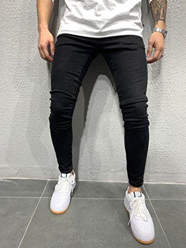 Mens Skinny Jeans Classic Fit Washed Distressed Pants Solid Color Tapered Leg Denim Pants for Moto Biker Travel2