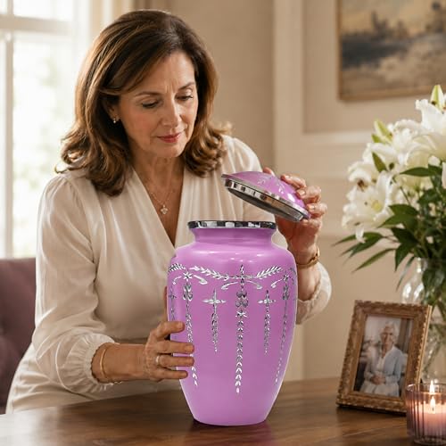 Image of Urns Human Ashes Adult Male /Female,Creamation Urn for Human Ashes Adult Man /Women,200+ Cubic inch Capacity,Decorative Burial Urn, Funeral Cremation Urns 11x6.5 - Purple