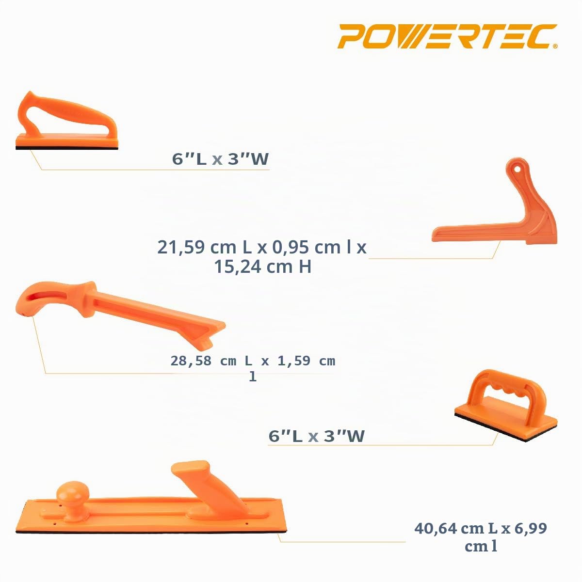 POWERTEC 71009 Lot de 5 blocs poussoirs de sécurité et bâtons poussoirs | Poignée ergonomique avec prise en main maximale | Outils de sécurité pour scie à table, menuiserie, table de défonceuse et scie à ruban | Pour la sécurité et le contrôle des menuisi
