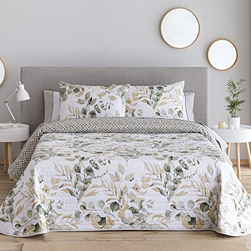 BarceloHogar Colcha Primavera Cama 180 Colcha Verano. Colchas Todo el Año. Calidad Diseño Finas Modernas. Cubre Cama Reversible. Estampada Percal. Celin 180 cm Verde