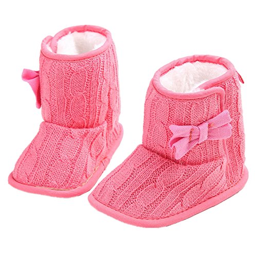 Infant Newborn Baby Girl's Knit Bowknot Winter Warm Snow Boots Soft Bottom Non-Slip Toddler Prewalker Shoes