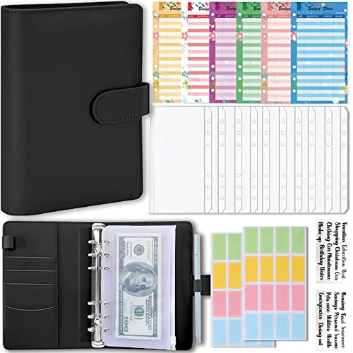 Classeur enveloppe budget A6 avec pochette argent liquide budget,12 feuilles budget couleur+10 sacs à fermeture éclair transparents+2 étiquettes +2autocollant étanche,envellope budgetaire Cover