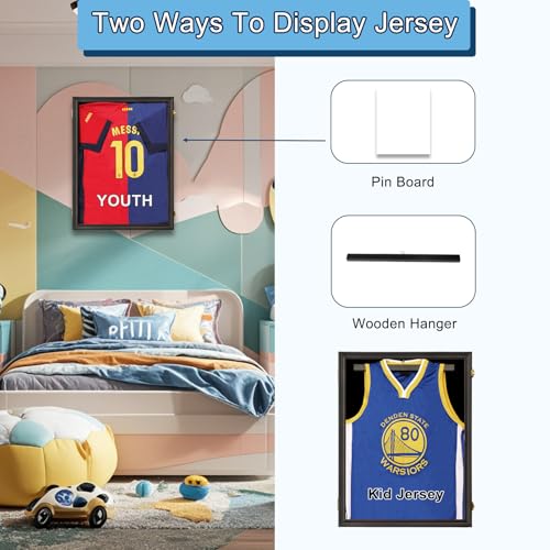 Image of Jinchuan Jersey Frame Display Case Large Frames Shadow Box Lockable with UV Protection for Baseball Basketball Football Soccer Hockey Sport Shirt Black
