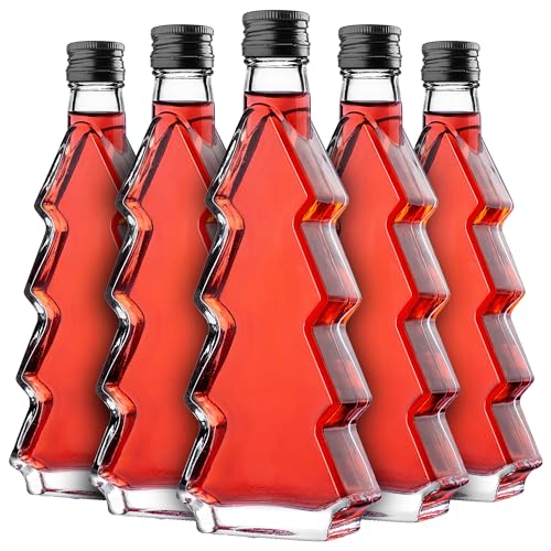 KADAX 5er Set Glasflaschen 200ml mit Schraubverschluss – Leere kleine Flaschen zum Befüllen für Likör, Schnaps, Öl, Essig & Sirup… – Ansicht 1
