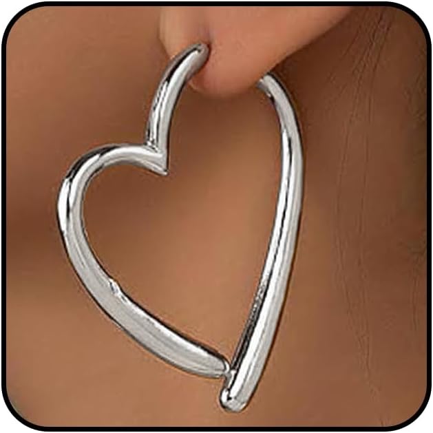 Gold Large Heart Statement Earrings for Women Fashion Asymmetrical Chrome Hearts Hoop Earrings Love Earrings Birthday Gifts Valentine's Day Jewelry
