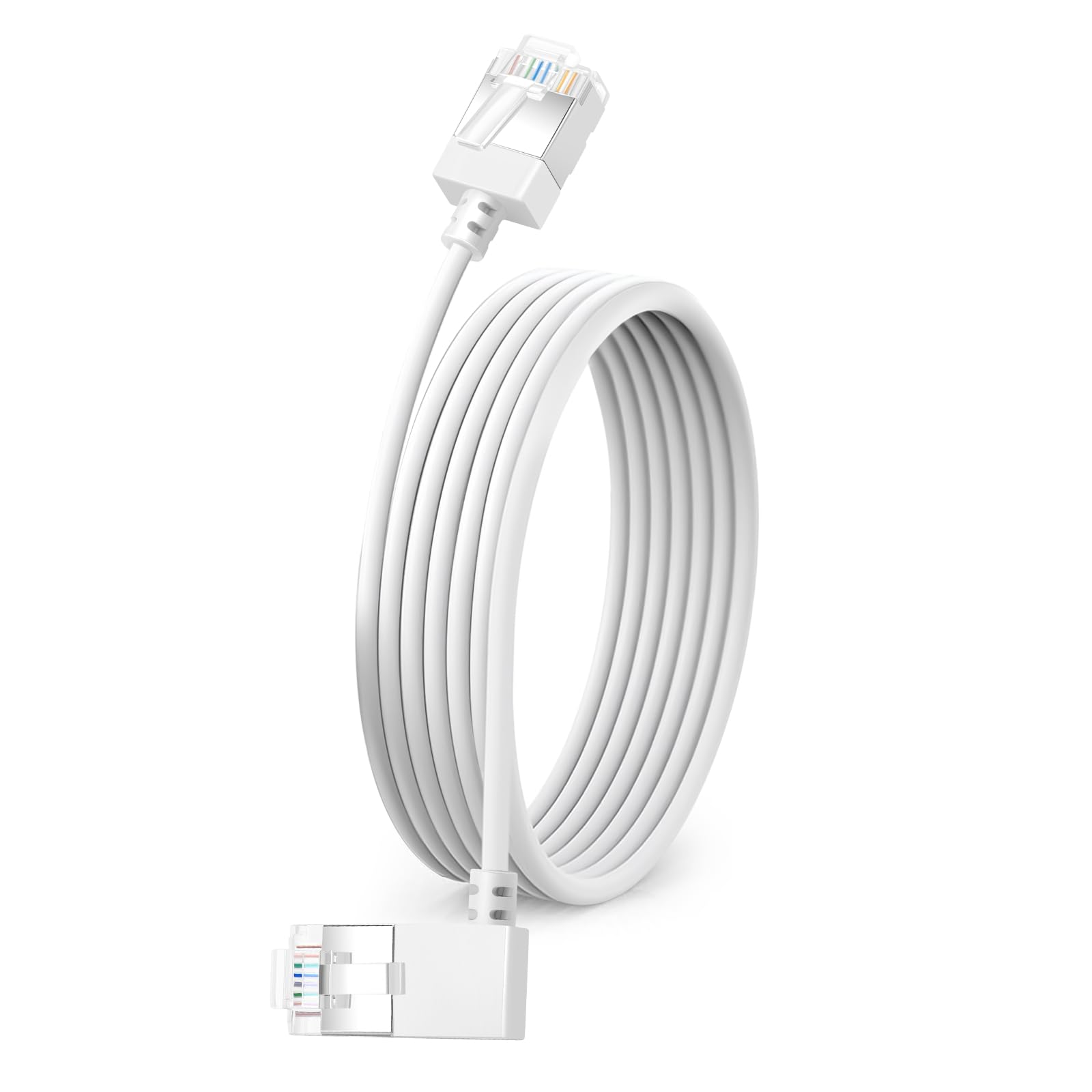 Dutevolns Slim Cat 6 Ethernet Cable 90° Left Angled 25 Feet, Ultra Thin & Flexible Rj45 LAN Cord Gigabit Applicable for Mac, PC, Router, Windows (