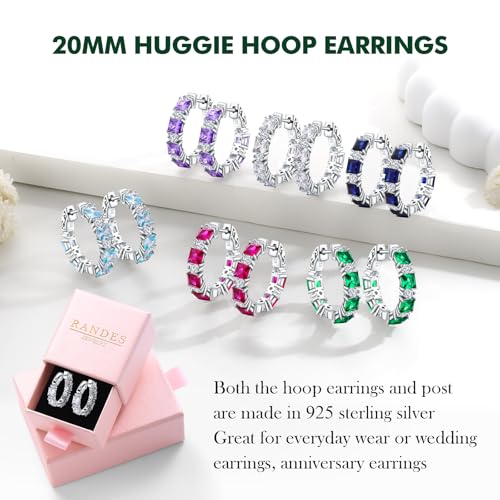 Women's Small Huggie Hoop Earrings - 925 Sterling Silver Chunky Hoops with Ruby, Sapphire, Emerald, Amethyst Gemstones4