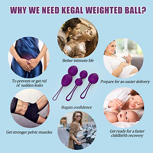 Kegelエクササイズウェイトセット2 in 1ベンワボール、女性初心者に適した、高度な膀胱制御トレーニング、無料の骨盤運動、膣の引き締め（紫色） - 画像5
