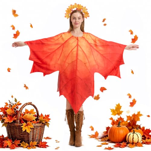 ZUUKTHO Maple Leaf Fairy Cape for Women Autumn Harvest Costume Woodland Fairy Halloween Thanksgiving Festival Cosplay Outfit