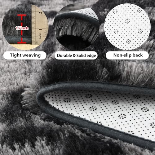 Black Grey Rugs for Bedroom Fluffy 3x5 Area Rug,Super Fuzzy Fur Living Room Carpet for Boys Dorm Office Nursery Modern Home Decor