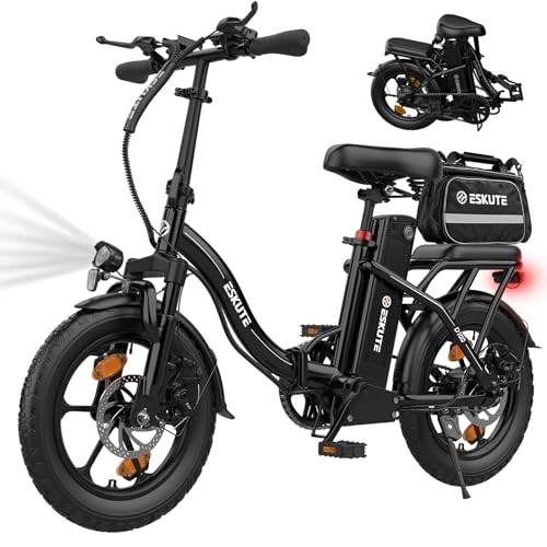ESKUTE D100 E-Bike Klapprad mit Fahrradtasche, Elektrofahrrad für Herren & Damen, Fatbike mit Abnehmbarem 36V 13Ah Akku, Lange Reichweite bis 100 km, Faltbares Pedelec für Erwachsene, Schwarz