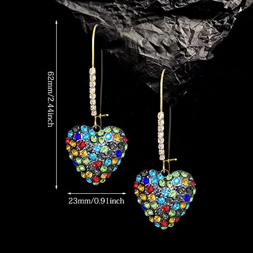 Chic Unique Sparkly Colorful Crystal Heart Dangle Drop Earrings 14 Gold Hypoallergenic Heart Dangle Hoop Earrings for Women Valentines Day Gifts2