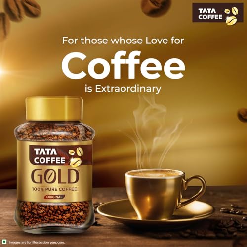 Image of Tata Coffee Gold Original, Instant & Pure Coffee Jar, 90g /95g, Freeze-Dried, Rich & Strong, Specially Sourced Robusta And Arabica Bean (Pack of 2)