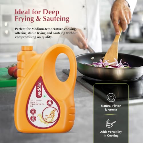 Image of Amazon Brand - Vedaka Cold Pressed Groundnut (Peanut) Oil | 5 L | Cooking Oil | Pure & Unrefined | Contains MUFA & Omega -6 | Contains Antioxidants | Rich Aroma & Flavour Of Groundnuts