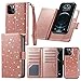Varikke iPhone 11 Wallet Case, iPhone 11 Case for Women with Card Holders & Powerful Magnetic Detachable Phone Cases & Kickstand & Strap Glitter PU Leather Flip Case Wallet for iPhone 11, Rose Gold