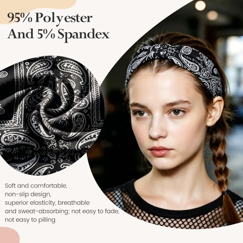 Image of HSEM Headbands for Women 6-Pack - Wide Elastic Non-Slip Hair Bands - Thick Soft Knotted Sports Stretchy Sweatbands for Washing Face, Makeup, Workout, Running, Spa & Fashion, Water Drop
