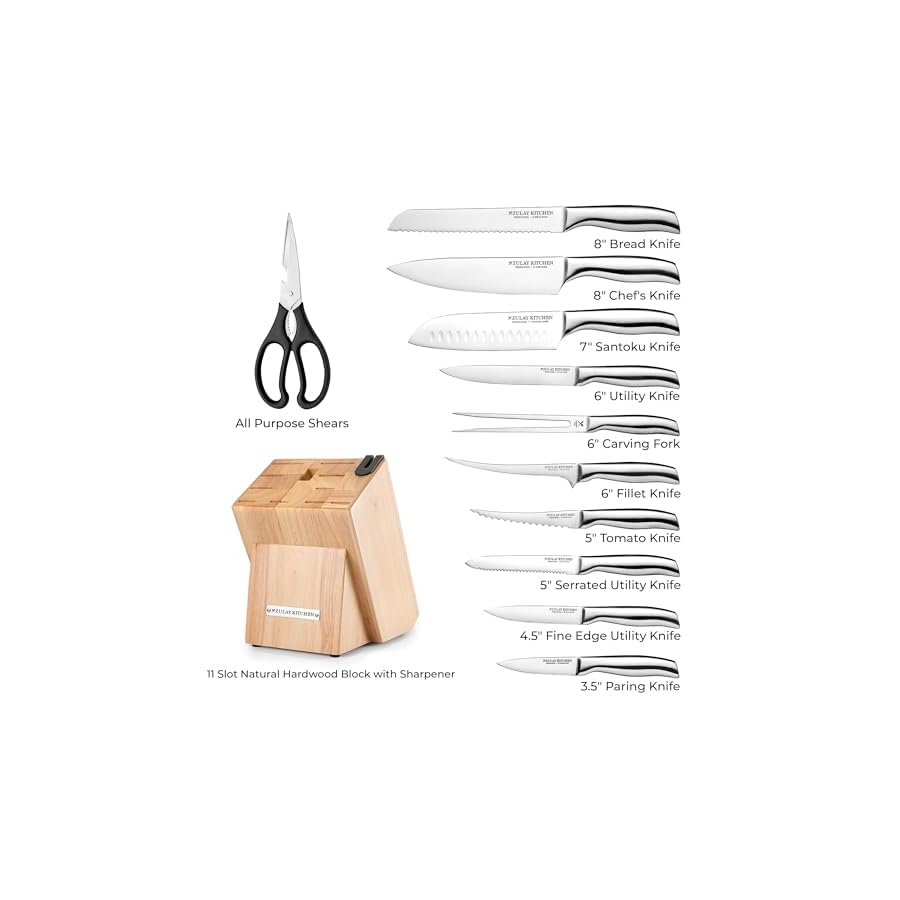 Zulay-12-Piece-Stainless-Steel-Knife-Set-with-Block-and-Sharpener-Sharp-Knife-Block-Set-with-Built-In-Sharpener-Kitchen-Knife-Set-With-Block-Rust-Proof-Knife-Set-Stainless-Steel Zulay 12 Piece Stainless Steel Knife Set with Block and Sharpener - Sharp Knife Block Set with Built In Sharpener - Kitchen Knife Set With Block - Rust Proof Knife Set Stainless Steel
