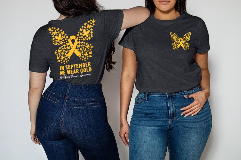 Childhood Cancer Awareness Shirt Woman in September We Wear Gold Tshirt Pediatric Cancer Shirts Cancer Support Gift Tee3