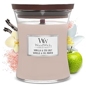 Woodwick Medium Hourglass Scented Candle with Pluswick Innovation, Vanilla & Sea Salt