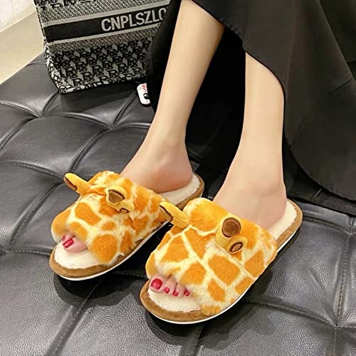 Womens Funny Giraffe Cartoon Slippers Furry Plush Warm Lining Anti-Slip House Shoes Open Toe Lightweight Indoor Outdoor Slippers2