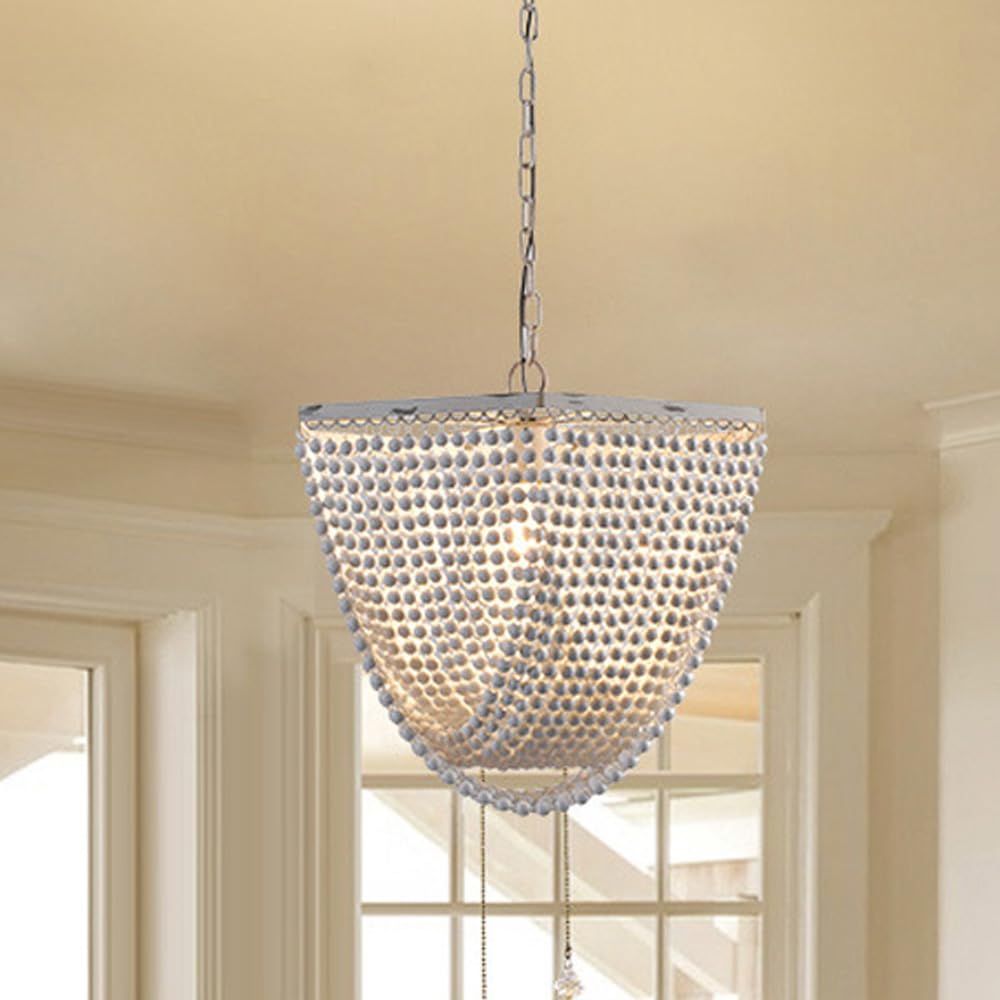 HXYSXHJUO Boho Wood Beaded Chandelier,Farmhouse Hanging Light Fixture with Bead Lampshade for Dining Room, Living Bedrooms, Kitchen Island and Foyer