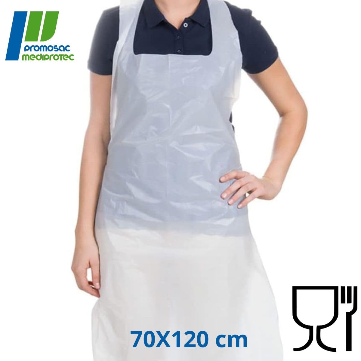 SANY 200 Tabliers Alimentaires Jetables | Polyéthylène | Blancs | Epaisseur 20 Microns | Taille Unique 710 X 1200 mm | Origine France