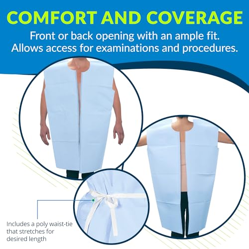 avalon standard gowns blue pack of 50  tissuepolytissue  open-back waist-tie short-sleeve medical gowns  disposable exam gowns  standard size 30 x 42  latex-free medical supplies 813