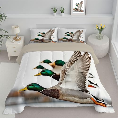 DLERFLOVR Edredón Relleno Nórdico Cama 150 Nórdico 4 Estaciones Estampado Ánade Real del Campo Edredón Fauna Suave y Ligero con Fundas 220x240cm, Marrón