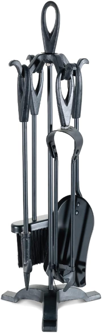 VODA Fireplace Tools Set Small 5 Pieces Black Cast Iron Indoor Fireset Fireplace Pit Stand, Poker, Shovel, Brush,Wood Stove Log Tongs, Holder Tools Kit Sets Stand 27.8 Inches Classic