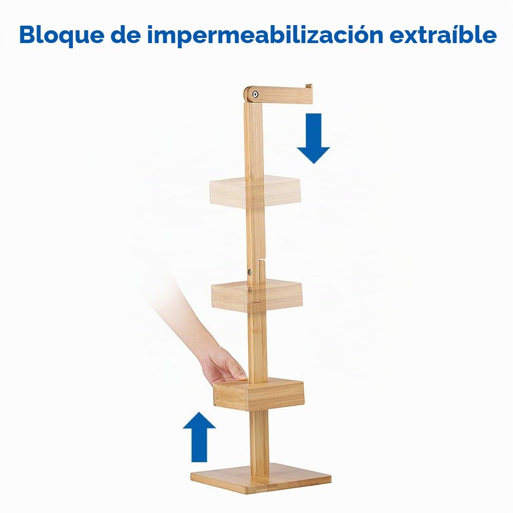 Soporte de papel higiénico independiente de bambú Soporte de rollo de almacenamiento Ideal para 5 rollos de papel higiénico Soporte y organizador 2 en 1 Ahorro de espacio Sin taladrar 72 cm | Soporte de rollo de almacenamiento Ideal de papel higiénico Sop