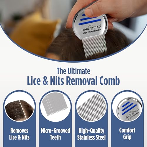 Image of Hairshield Lice Terminator Combo | #1 Anti Lice 1 Wash 30ml Solution with Plastic Comb Pack + 1 Original Stainless Steel Micro-Grooved Teeth Comb | Safe for Kids, Men & Women