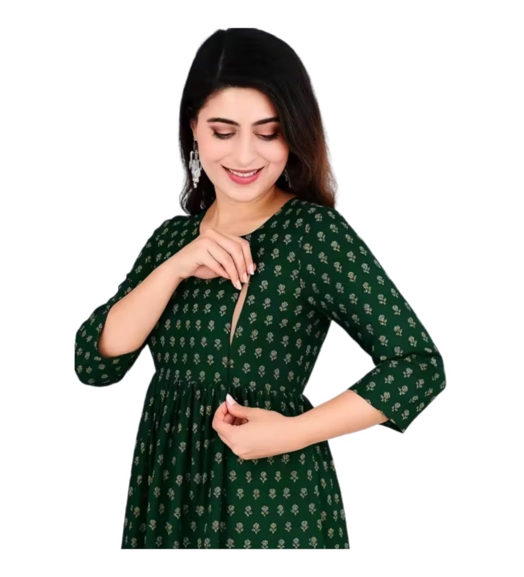Maternity Feeding Dresses for Women, Easy Breastfeeding Dress, Cotton Blend Anarkali Dress with Nursing Zip for Pre & Post Pregnancy-image-28